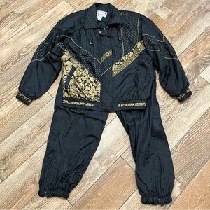 Vintage 80’s Windbreaker Jacket and Pants Black Gold